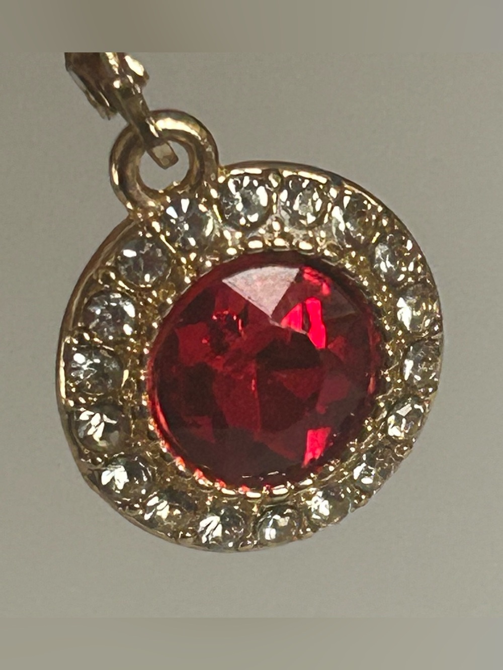 Vintage Monet Ruby Red Crystal Halo Necklace & Earring Set - Picture 12 of 15